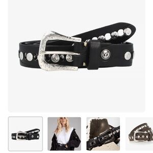 NWT B Belt Ravena leather studded belt (85 cm size Small) black silver